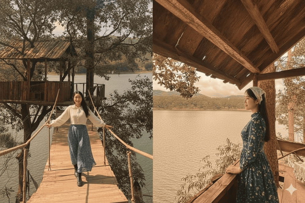 Từ ban c&ocirc;ng ng&ocirc;i nh&agrave; tr&ecirc;n c&acirc;y, du kh&aacute;ch c&oacute; thể ph&oacute;ng tầm mắt ra xa v&agrave; tận hưởng khung cảnh thi&ecirc;n nhi&ecirc;n tuyệt đẹp